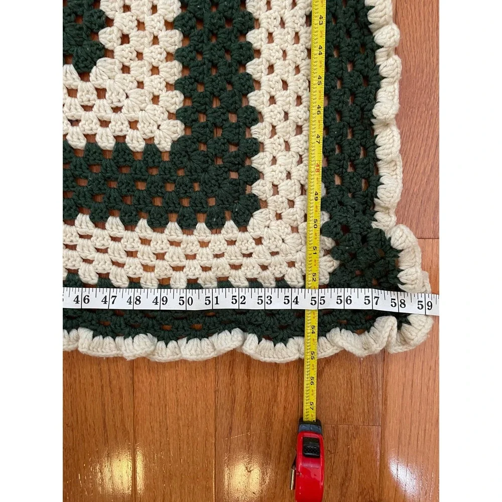 Handmade Granny Square‎ Crochet Blanket Throw Cozy Cream Green Cozy Home Decor